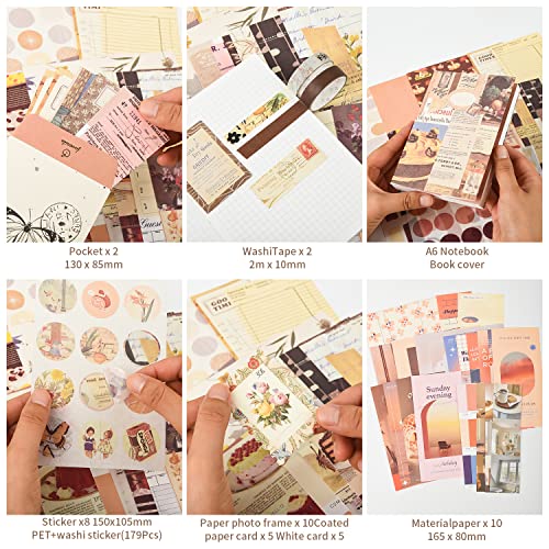Kit de scrapbook de 348 peças, kit de suprimentos para scrapbook com papel de scrapbook estético, ad