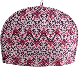 Quilted Cotton Tea Cozy Cover with Handle Reversible, Decorative Floral Print Insulated Pot Warmer Designer Cotton Fabric Tea Warm Pot Cover (White & Purple)