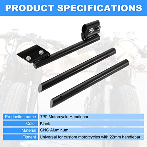 Oxmart Motorcycle Handlebars 7/8" 22Mm, Adjustable 21" To 27" Detachable Handle Bar Steering Hangers Handle Bar Compatible With Harley Honda Yamaha Kawasaki Suzuki (Black) #TOP5