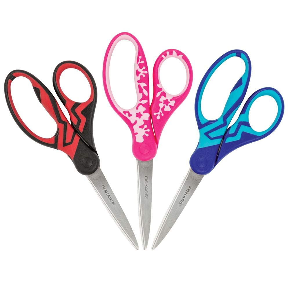 7" SoftGrip Student Scissors for Kids 12-14 (3-Pack) - Scissors for School or Crafting -…
