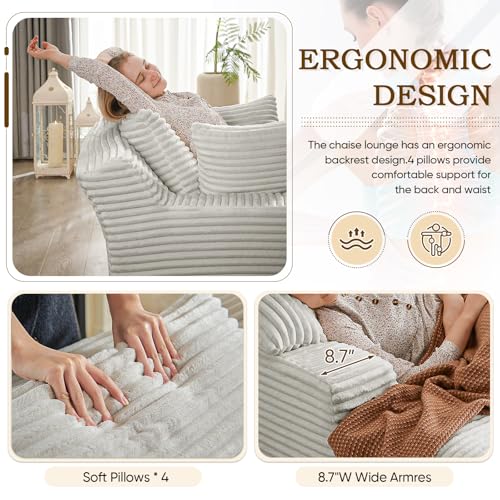 Image of Oversized Chaise Lounge Chair Indoor,78.7 inchW Upholstered Corduroy Cloud Sofa Boneless Couch,Modern Deep Seat Comfy Sofa Chair,Loveseat Sleeper Couch Bed for Livingroom,Bedroom,No Assembly(Light Grey)