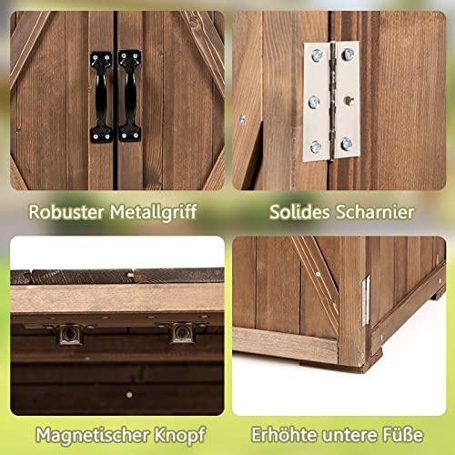COSTWAY Holzschuppen 77 x 56 cm, Tannenholzschrank mit Doppeltüren, Geräteschuppen Gartenschrank für Außenbereich… – Bild 5