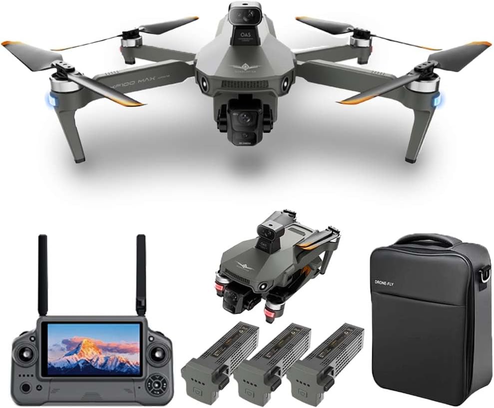 X-Verse KF100MAX Drones with Camera for Adults 4K EIS, RC Screen, 6KM RC Distance, 3-Axis Gimbal, Professional Drone with Obstacle Avoidance, Digital GPS Transmission Quadcopter, 3 Batteries for 150min Max Flight Time