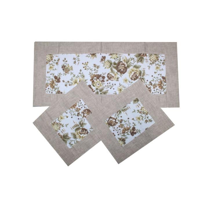 Russo Tessuti Tris Centri Centrini Runner Rose Decoro Mobile Tavolo Centro Roses Arredo Casa-Panna