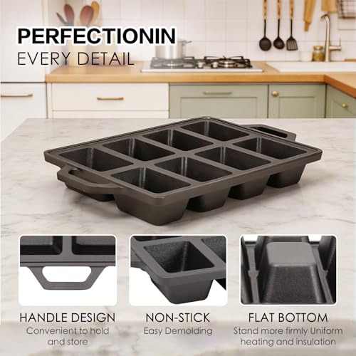 Image of Flavehc 2pack Cast Iron Mini Loaf Pans 8-Cavity Bread Loaf Pans Pre-Seasoned Baking Pan Molds with Handle Bread Pans for Homemade Bread