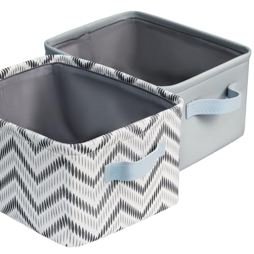 Fabric Storage Bins Cute for Nursery 8"x5.2"x10" - Collapsible Neutral & Chevron Kids Baskets with Handles 2 Pack, Hamper Fabric Bin, Toy Toddler Basket, Diaper Storage Bins, Baby Room Decor