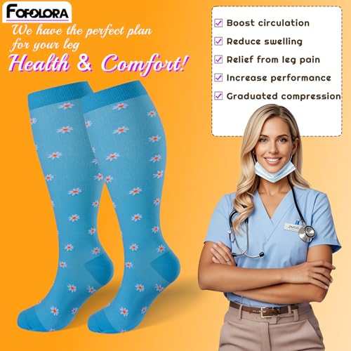 Image of Plus Size Compression Socks for Women & Men 4 Pairs, Wide Calf Extra Large 20-30 mmHg Knee High Support Socks for Travel, Running, Nurse