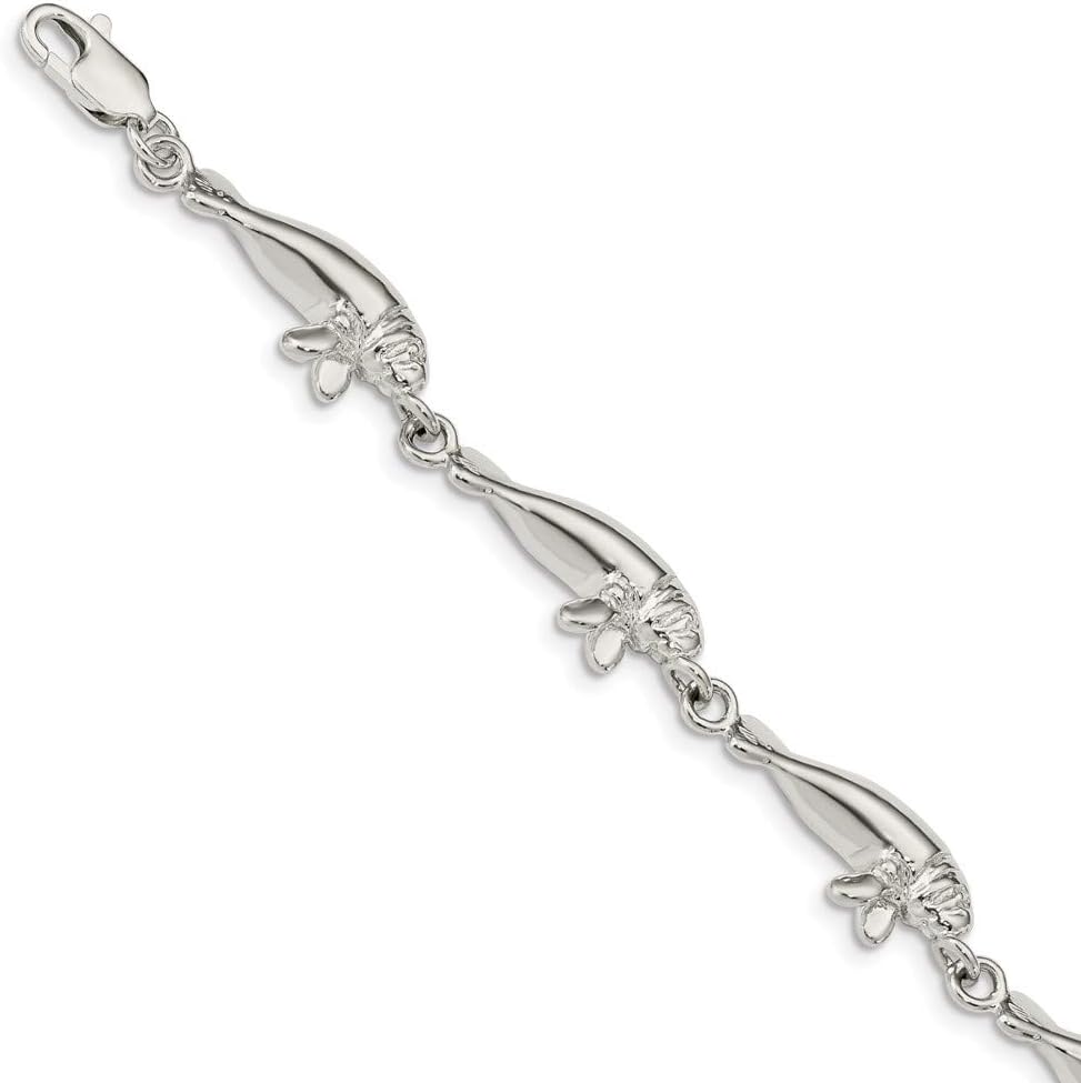 Solid 925 Sterling Silver Manatees Bracelet - with Secure Lobster Lock Clasp 7"