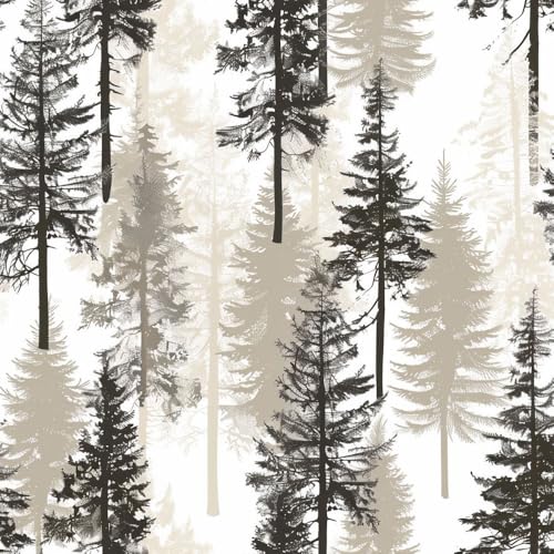 Image of JIAOQSS Removable Wallpaper Forest Silhouette Gray Stick on Wallpaper Contact Paper Waterproof Vinyl Film Plastic Roll for Bedroom Living Room Wall Cabinet Decoration
