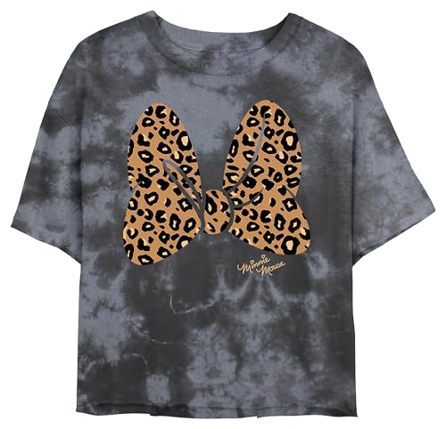 Disney Junior's Animal Print Bow Short Sleeve Crop T-Shirt, Black/Charcoal, Large by Disney - Used condition - US$17.50