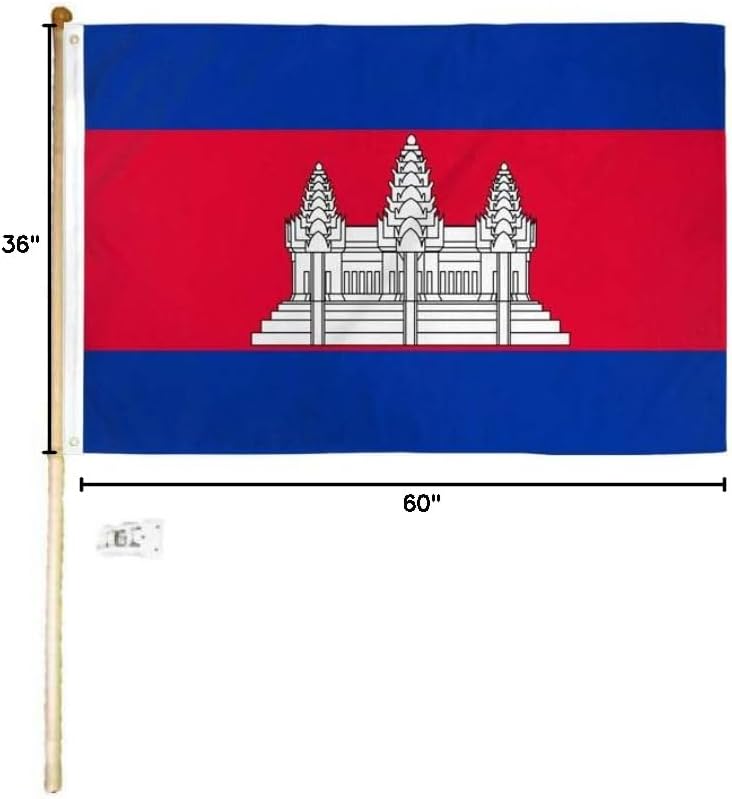 3x5 3'x5' Cambodia Polyester Flag with 5' (Foot) Flag Pole Kit with Wall Mount Bracket & Screws (Imported)