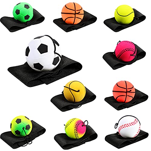 Image of Skylety 50 Pcs 1.85'' Wrist Return Ball on a String with Strap Wrist Ball Rubber Rebound Balls for Basketball Baseball Soccer Tennis Wristband Exercise Toy Party Favor Gifts for Kids Exercise or Play