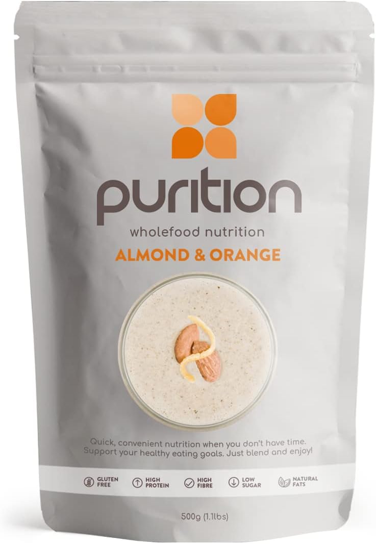 Purition Almond & Orange – High Protein Wholefood Shake | 500g Natural Meal Replacement with Whey Protein for Keto Diet, Weight Loss & Healthy Breakfasts | 12 Servings