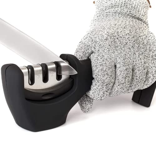 4-In-1 Kitchen Knife Scissor Sharpener 3 Stage Sharpener Professional Manual Chef Steel Knife Scissor Sharpening Tool Helps Repair, Restore, Polish Blades And Cut-Resistant Glove #TOP30