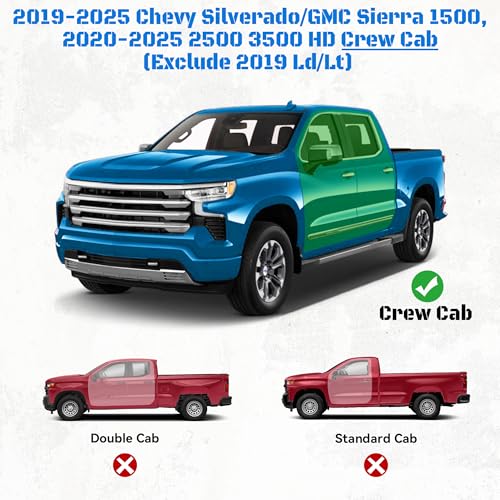 Image of Crew Cab Running Boards Side Steps Compatible with 2019-2025 Chevy Silverado & GMC Sierra 1500 (Excl 2019 Ld /Lt), 2020-2025 Chevrolet Silverado /GMC Sierra 2500 HD 3500 HD Crew Cab Black