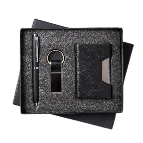 Image of 3 in 1 Personalized Pen with Keychain & Cardcase Combo Gift Set | Custom Name Engraved Leather Notebook with Metal Pen