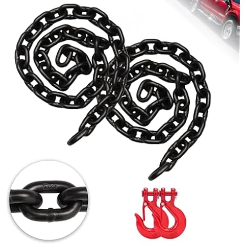 Lechansen G80 Trailer Safety Chain 39inch, 2 Pack Grade 80 Tow Chain with 5/16" Clevis Snap Hooks, 4900 lbs Working Load, G80 Clevis Safety Hooks, Heavy Duty Chains with Hook for Towing, Transport Cover