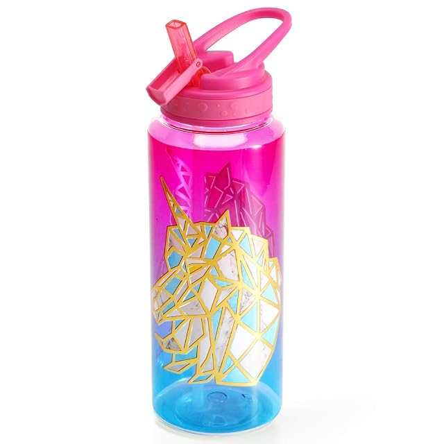 Cute Water Bottle with Straw for Girls Women BPA FREE Tritan Leak Proof Carry Handle Pretty Design 32oz