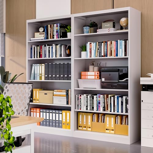 Image of 66 inch Tall Metal Bookcase, 5 Shelf Heavy Duty Bookcase with Adjustable Shelves, Large Book Storage Shelf for Living Room, Home Office, Library, White