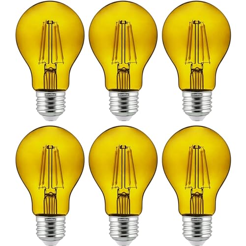 Sunlite 40942 LED Colored Filament A19 Light Bulb, 4.5 Watts, Medium E26 Base, 120 Volts, Transparent Yellow, Dimmable, 320 Degree Beam Angle, UL Listed, 6 Count