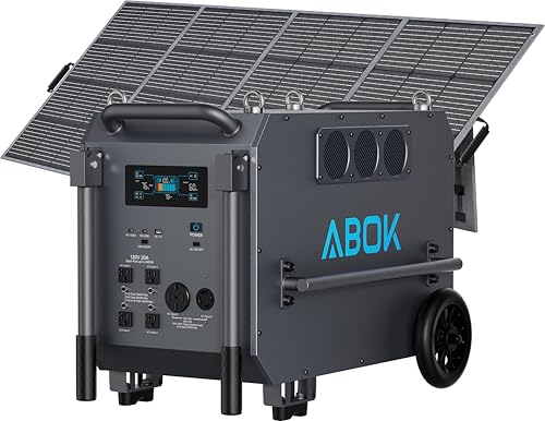 ABOK Ark7200 Portable Power Station + 400W Solar Panel, 120/240V 7200W AC Output, 9792Wh LiFePO4 Home Battery, Solar Generator for Forestry Operation, Construction Site, Emergency, Power Outages
