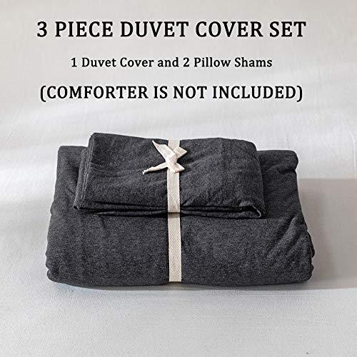 Charcoal Grey Duvet Cover Queen Size, 100% Jersey Knit Duvet Cover Set Solid Grey Bedding Set Modern Soft Comforter Cover 3 Piece With Zipper Closure, 1 Duvet Cover 90X90 Inch And 2 Pillowcases #TOP6