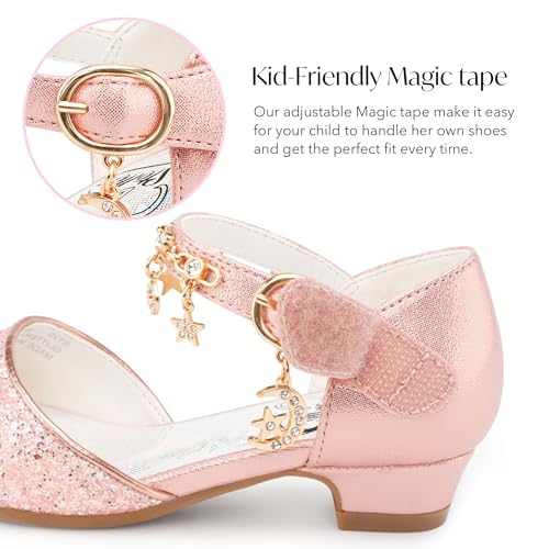 Image of Stelle Girls Glitter Charm Dress Shoes Sequins Princess Heels for Party | Sparkle finish, Decorative charms, Cushioned comfort, Flexible outsole, Dress-up, Special occasions, Comfortable fit