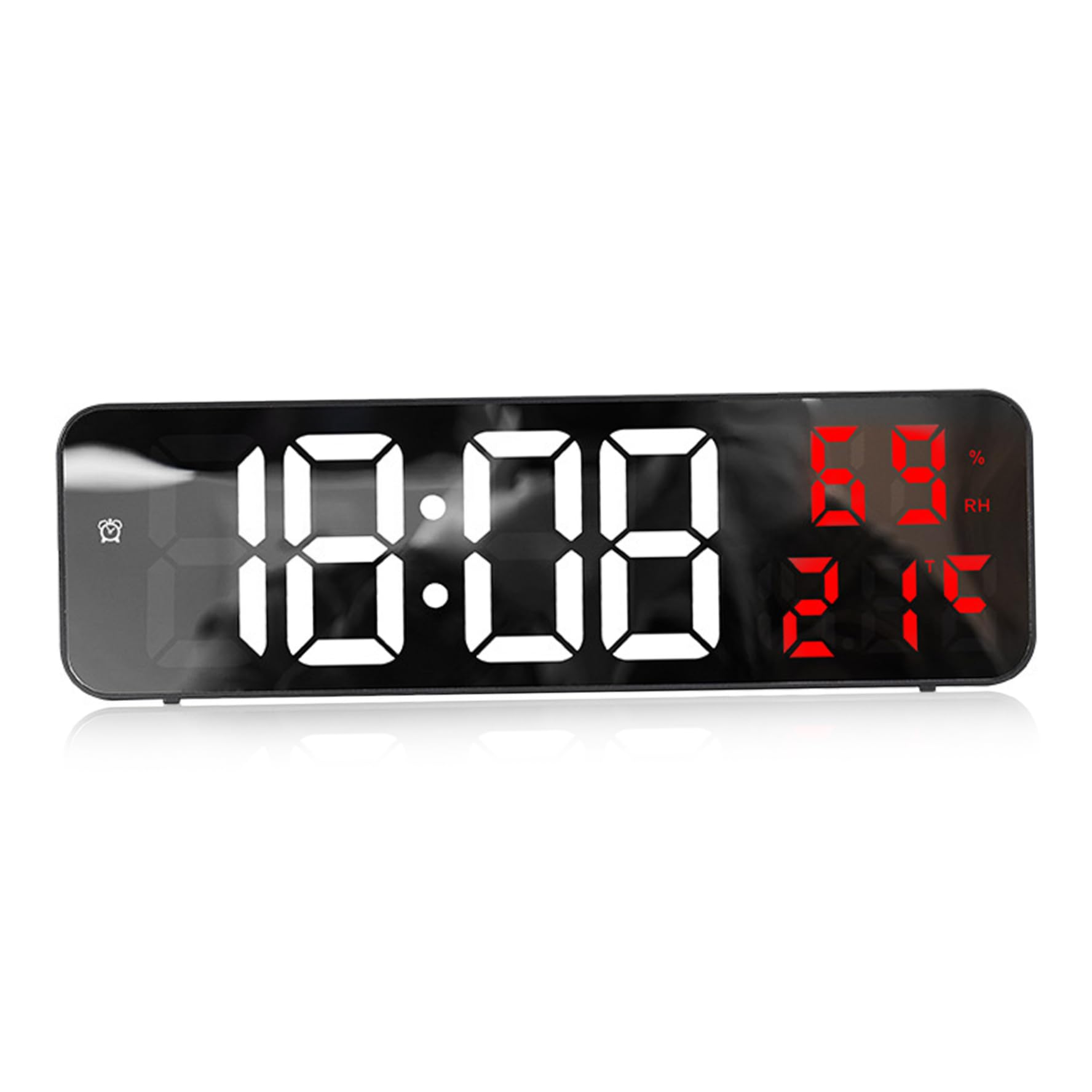 Horloge murale numérique LED miroir Gcroet avec température et 3 alarmes pour bureau