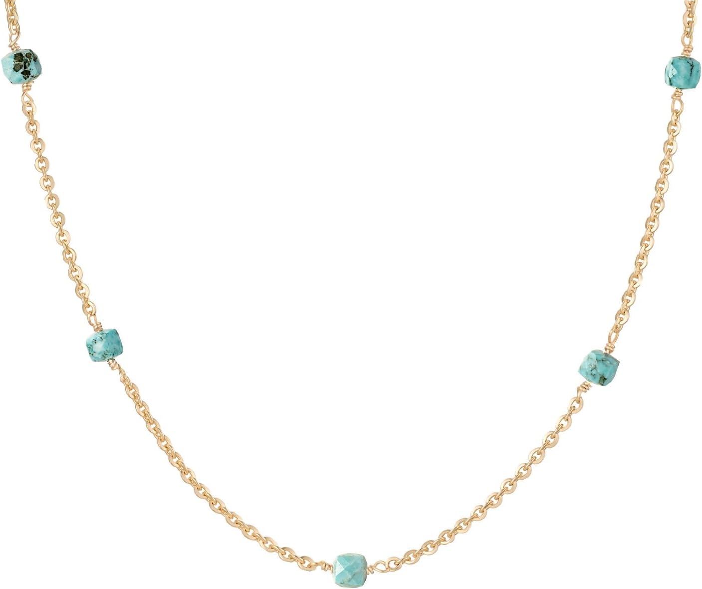 MYEARS Women Bead Choker Station Necklace Gold Gemstone 14K Simple Dainty Handmade Chain Everyday Boho Beach Jewelry