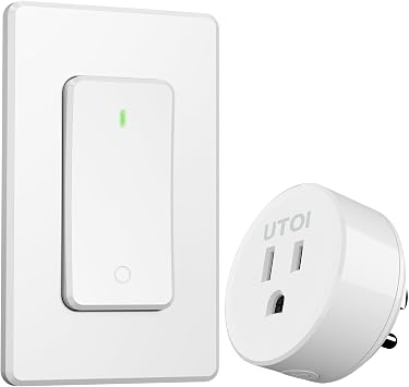 Remote Control Outlet Plug with Remote Switch, Long Range Wireless Light Switch for Lamps and Household Appliances, 15A/1875W, UL Listed, White