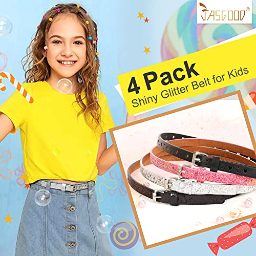Jasgood 4 Pack Kids Belt Fashion Glitter Belt, Cute Shiny Pu Leather Belt For Girls And Boys #TOP1