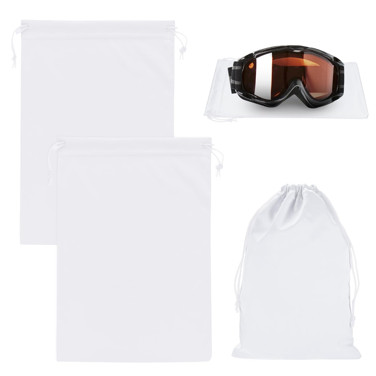 M METERXITY 2-Pack Ski Goggle Bag, 9.8" x 5.9" Soft Microfiber Pouch Bags Protective Storage Bags Case with Drawstring for Snow Goggles/Camera Lenses/Sunglasses [White]