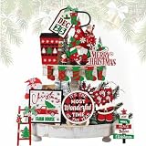 FRANDEK 14Pcs Christmas Tiered Tray Decor Set, Farmhouse Wood Mantel Decor