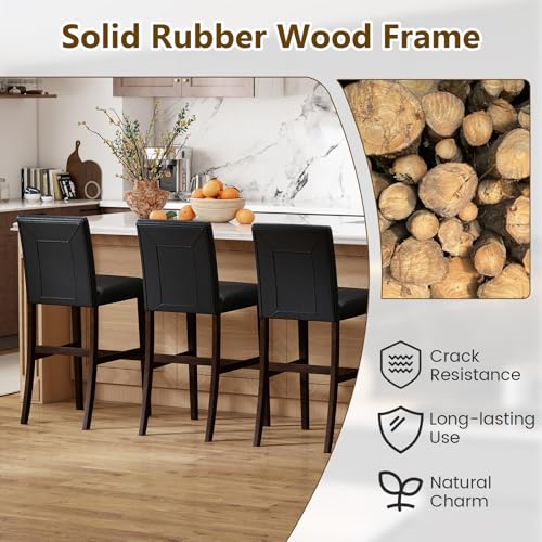 GIANTEX Set de 2 Butacos de Barra de 26" con Respaldo Acolchonado, Patas de Madera de Caucho y Descanso para Pies, Butacos para Isla de Cocina, Bar en Casa, Comedor miniatura 5