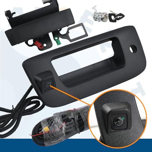 Backup Camera with Tailgate Handle & Bezel Trim & Lock Cylinder Compatible with 2007-2014 Chevrolet Chevy Silverado, GMC Sierra Truck 1500 2500 3500 Tailgate Parts