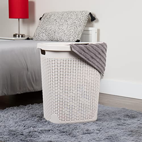 Mind Reader Basket Collection, Slim Laundry Hamper, 50 Liter (15Kg/33Lbs) Capacity, Cut Out Handles, Attached Hinged Lid, Ventilated, Ivory #TOP1