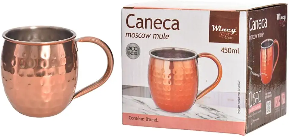 Caneca Moscow Mule Em Cobre Inox 450ml Com Alça Ergonômica - Wincy - IXB14037