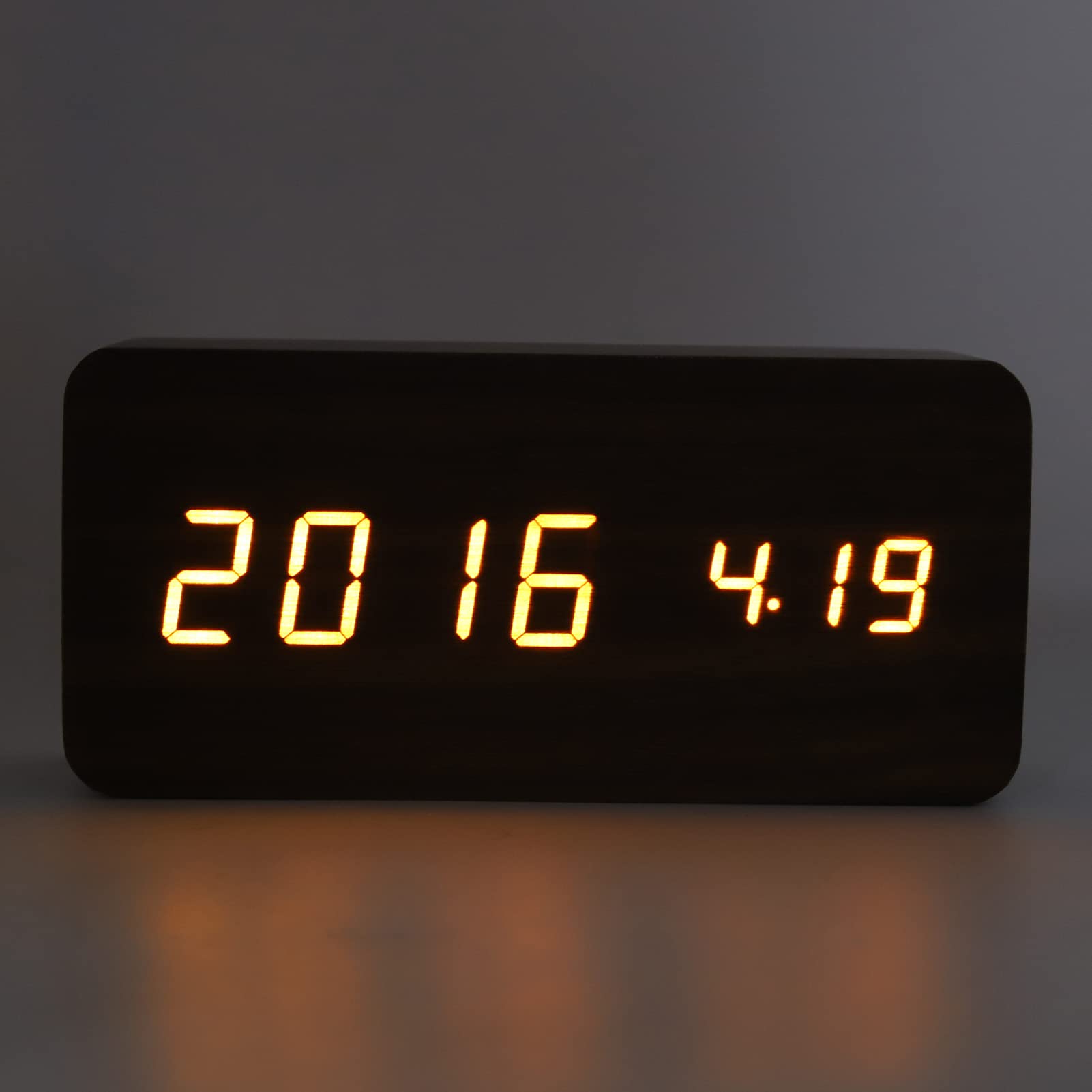 Reloj Despertador Digital LED de Madera con 3 Niveles de Brillo, indicador de Temperatura y Humedad para Oficina, Reloj electrónico Decorativo para Dormitorio.
