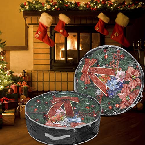Propik Christmas Wreath Storage Bag 24" - Garland Holiday Container With Clear Window - Tear Resistant Fabric - 2 Pack (24 Inch, Black) #TOP4
