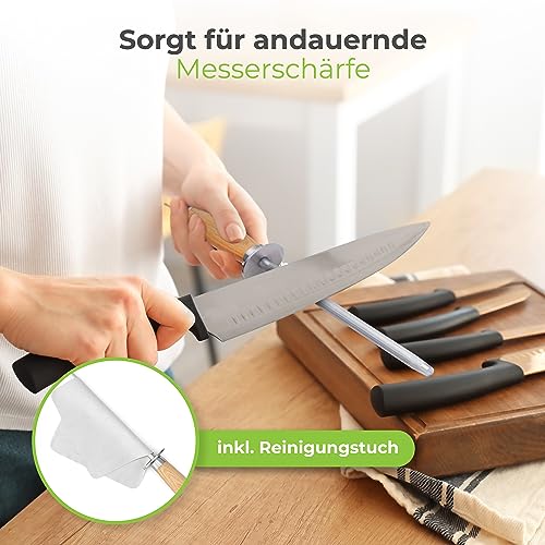 Foto von NEU: Greenable ® Premium Wetzstahl – Messerschärfer aus gehärtetem Stahl mit Holzgriff – Geeignet für alle Messer – Messerschleifer für Profis – 100% Natürliche Rohstoffe – Vegan & Nachhaltig
