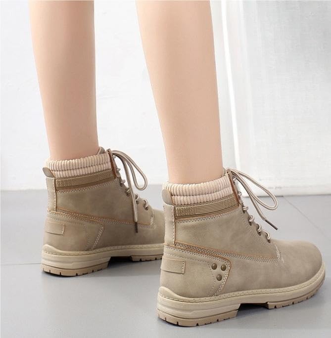 Women's Work Waterproof Hiking Combat Boots Lace up Low Heel Booties Ankle Boots Anti-slip Hiking Boots4