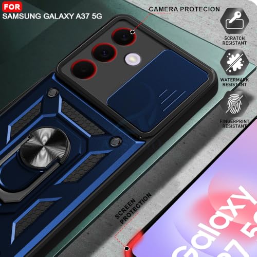 Image of AESTMO Tough Armor Samsung Galaxy A37 5G Bumper Back Case Cover | Ring Holder & Sliding Camera Shield Cover | 360 Degree Protection Back Case Cover for Samsung Galaxy A37 5G (Blue)