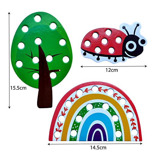 Image of WONDRBOX Montessori Lacing Cards Activity Educational Toy for Kids Age 2 3 4 Year Old | Autistic, Occupational Therapist Games (Set of 3) | Includes 22 Lacing Cards and 6 Laces
