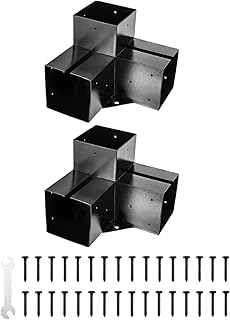 FMhotu DIY Pergola Brackets kit with Screws, 2 Pack 3-Way Right Angle Corner Bracket for 6x6(Inner Size 5.6"*5.6") Lumber, Black Powder-Coated Steel Pergola/Gazebo Kit for 6x6 Wood Posts