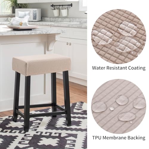 Image of YISUN Stool Covers Rectangle - 2 Pack Stretch Waterproof Saddle Seat Cover Counter Bar Stools Bar Chairs Covers Kitchen Island Chairs Cushion Protector (2, Khaki)