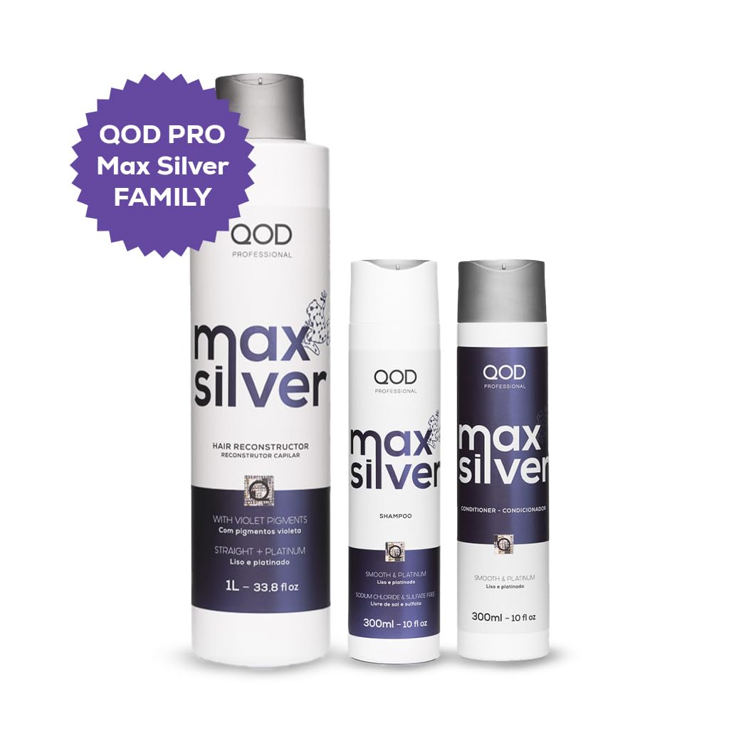 QoD PRO Max Silver Hair Reconstructor, Brazilian Keratin Treatment with Violet Pigments for All Hair Types, Natural, Long-Lasting Straightening Effect, Zero Frizz, Instant Shine, 33.8 oz (1 L)