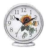Vigorwise Desk Clock, 6 Inch Vintage Sunflower Table Silent Clocks, Tiny Wall Clock Classic Retro...