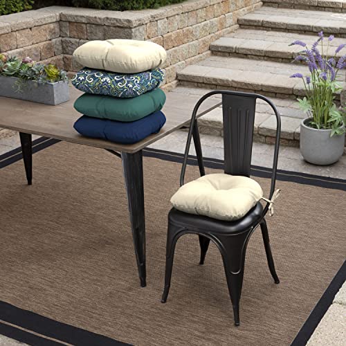 Image of Arden Outdoor Tufted Bistro Seat Cushion, Set of 4, 14.5 in x 15 in, Rain-Proof, Fade Resistant Tan Leala