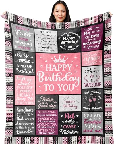 Birthday Gifts for Women Girls Throw Blanket 50x60in Happy Birthdays Decorations for Women Best Friend Blanket Birthday Gift Ideas for Her Friend Mom Sister Grandma Wife