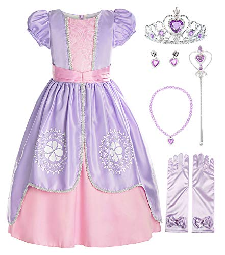 ReliBeauty Girls Short Sleeve Costume Princess Dress with Accessories, Lilac, 4T/110 ReliBeauty Girls Short Sleeve Costume Princess Dress with Accessories, Lilac, 4T/110
